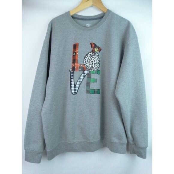 LOVE Christmas Sweatshirt Women's XL Gray Plaid Leopard Ornament Holiday Top - Picture 1 of 7